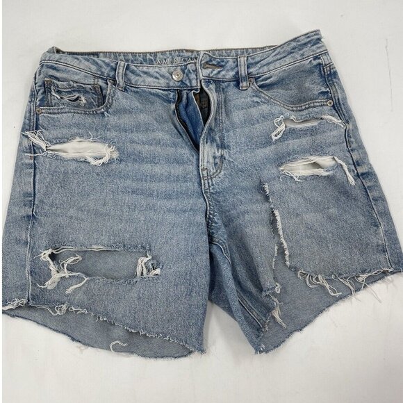 AE AMERICAN EAGLE MOM SHORT‎ STRIGID WOMENS JEAN SHORTS Size 12 Distressed - Picture 1 of 14